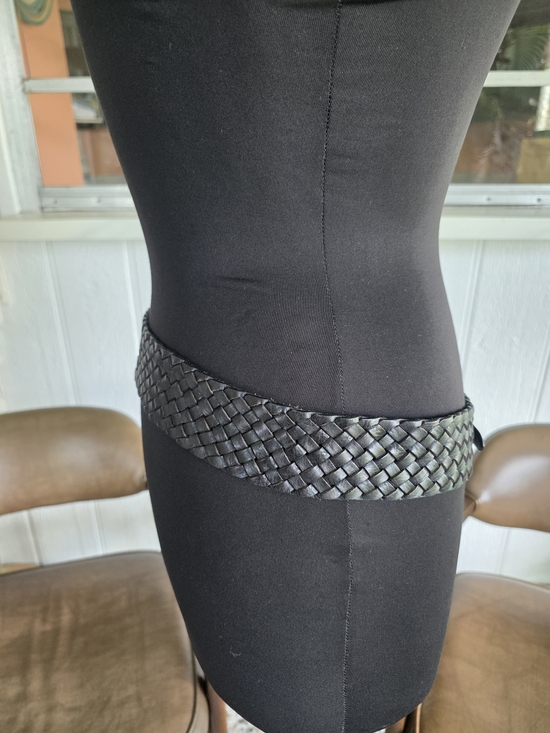 Vintage Y2K Braided Black Woven Leather Belt Silver Ring Buckle Festival Vibes main image 11